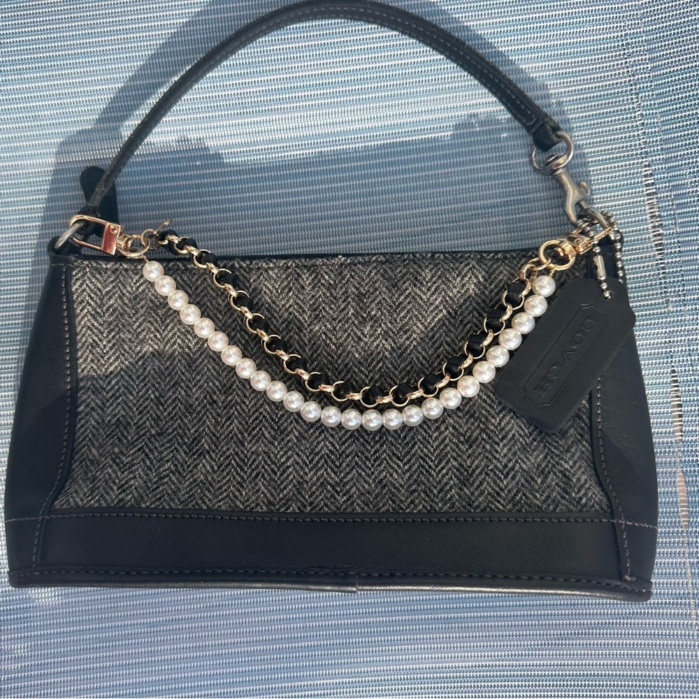 Coach Black and Gray Herringbone Mini Shoulder Bag - Picture 2 of 15